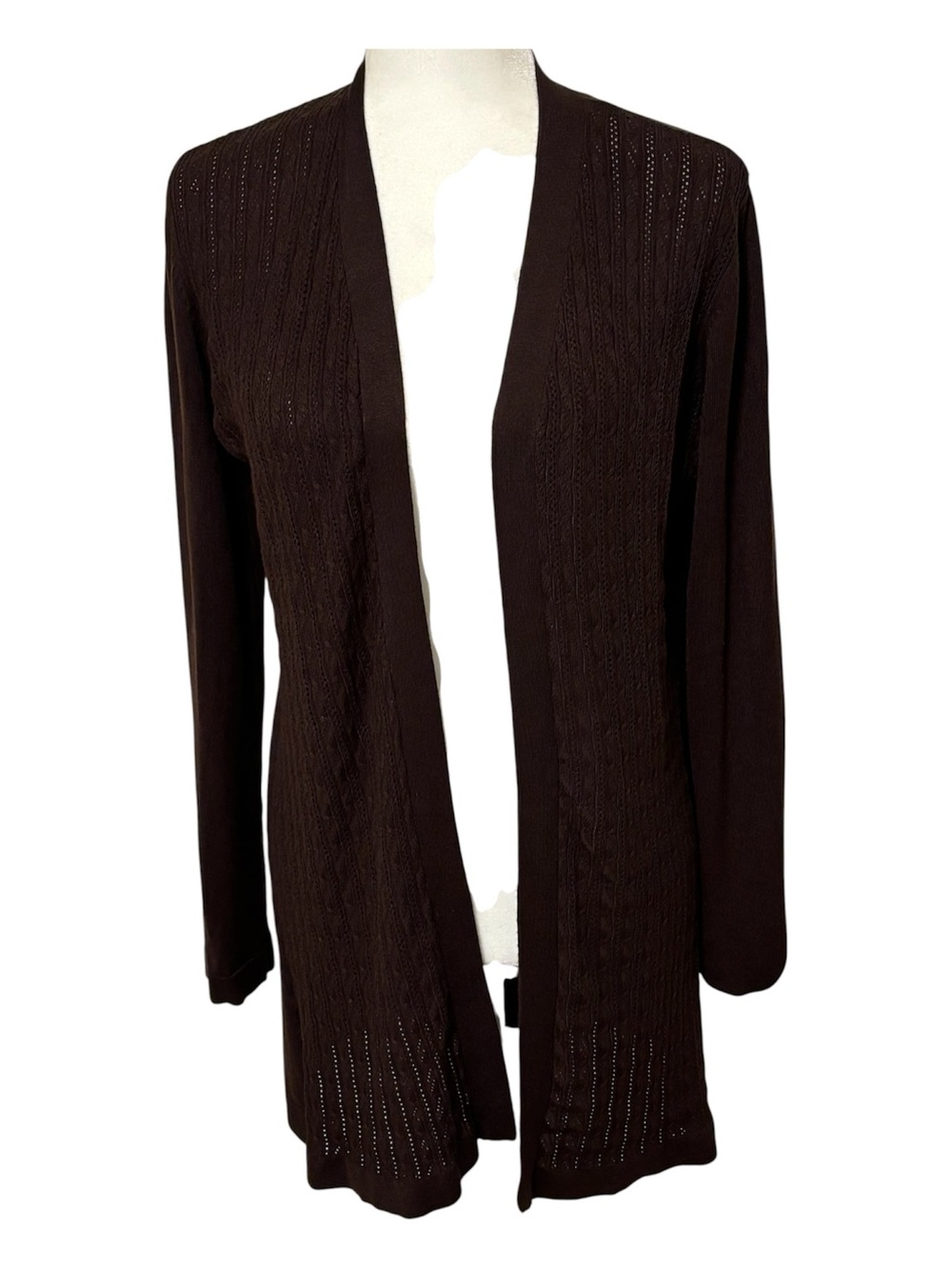 KAREN ACOTT Brown Cable Open cardigan Size Small